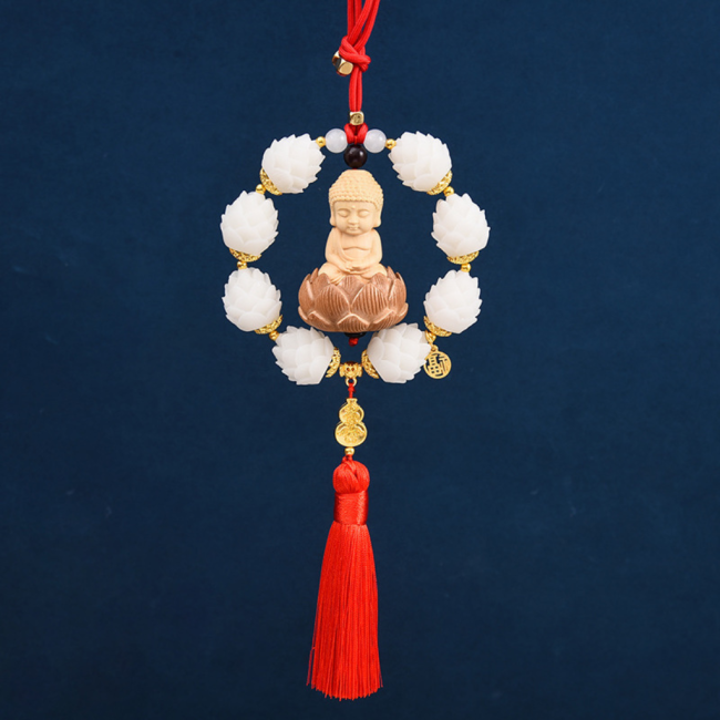 Khánh Treo Xe Ô Tô Liên Hoa Phật Như Lai 8 Bông Sen Đỏ Và Đài Sen