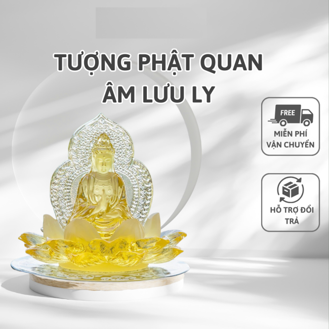 Tượng Trang Trí Xe Ô Tô Quan Âm Ngự Đài Sen Đá Ngọc Lưu Ly