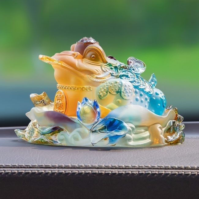 Tượng Cóc Ngậm Tiền Đá Ngọc Lưu Ly Trang Trí Ô Tô, Bàn Làm Việc