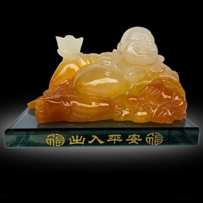 Tượng Di Lặc Vàng Ngọc Bích Để Xe Ô Tô