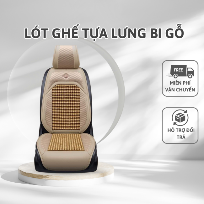 Bộ Lót Ghế Ô Tô Tựa Lưng Bi Gỗ Cao Cấp