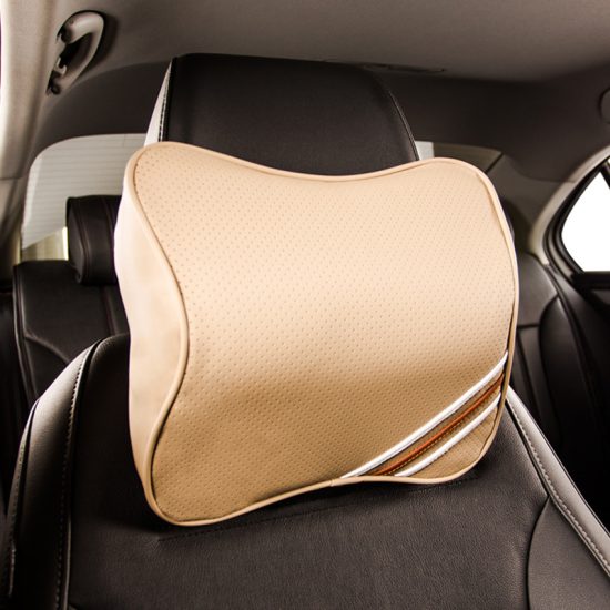 [Màu Kem ] Bộ gối đầu tựa lưng ô tô cao su non bọc da, gạch chéo
