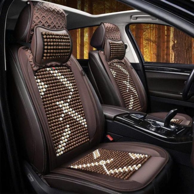 Lót Ghế Ô Tô Hạt Gỗ Bồ Đề Họa Tiết Cách Điệu Sang Trọng