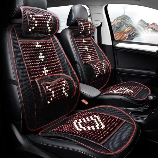 Lót Ghế Ô Tô, Lót Lưới Nâng Lưng Hạt Gỗ Massage Chống Nóng
