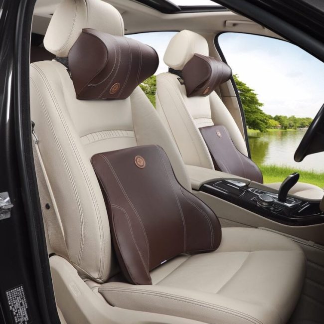 Bộ Gối Tựa Đầu, Tựa Lưng Ô Tô Cao Su Non Bọc Da