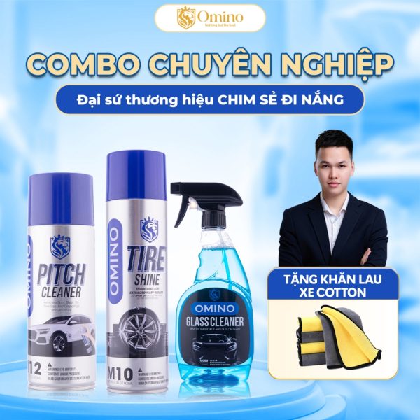 Combo Chuyên Nghiệp Omino Xịt Bóng Lốp M10 500ml & Nước Rửa Kính M86 500ml & Xịt Tẩy Nhựa Đường M12 450ml- Omino Vietnam