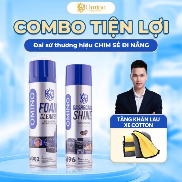 Combo Tiện Lợi Omino Xịt Tẩy Đa Năng Dạng Bọt M002 650ml & Xịt Dưỡng Bóng Nội Thất Cafe M96 500ml – Chính Hãng Omino VN