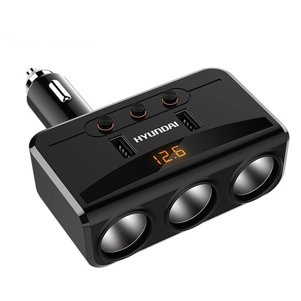 Bộ chia tẩu sạc ô tô 3 cổng đa năng Hyundai HY-29 kèm 2 cổng USB HY29