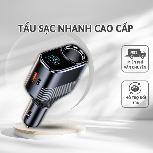 Tẩu sạc nhanh 145W Sạc Siêu Nhanh Trên Xe Ô Tô, Bộ Sạc Tích Hợp Công Suất Cao