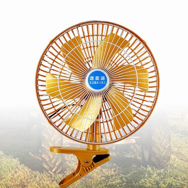 Quạt kẹp trên xe hơi, xe tải có lồng sắt cao cấp kẹp bình ắc quy