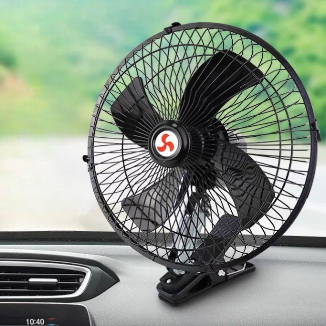 Quạt Kẹp Lồng Sắt Cánh Sắt 23cm 12V Hoặc 24V Kẹp Trên Ô Tô Xe Hơi
