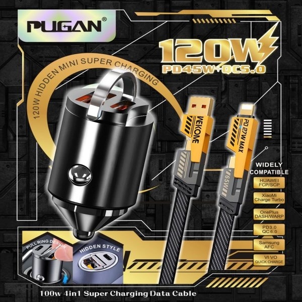 Tẩu sạc ô tô Mecha Series nhỏ gọn 4 in 1 kèm cáp sạc siêu nhanh