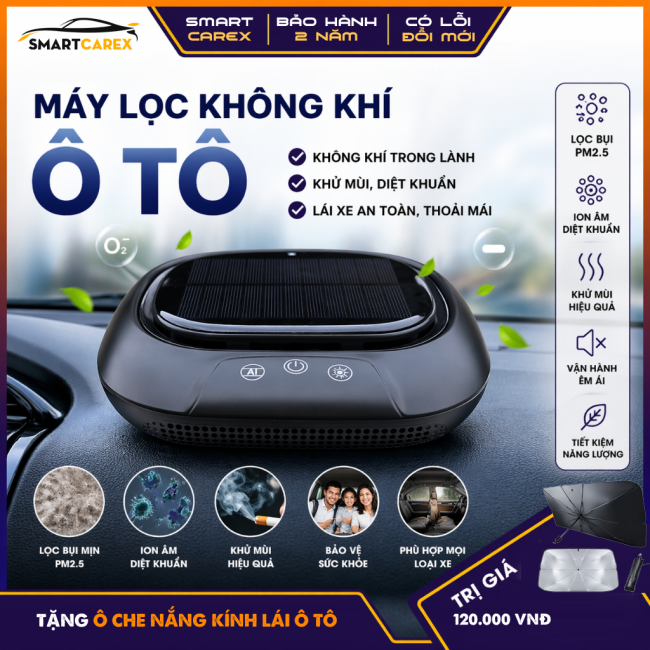 Máy lọc không khí ô tô OZ-80G khử mùi ion âm, lọc khói siêu tốc, khử mùi mạnh mẽ cảm biến một chạm, chạy bằng năng lượng mặt trời